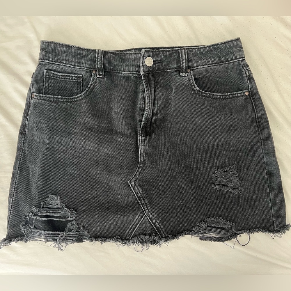 Pac Sun black acid wash denim distressed mini skirt